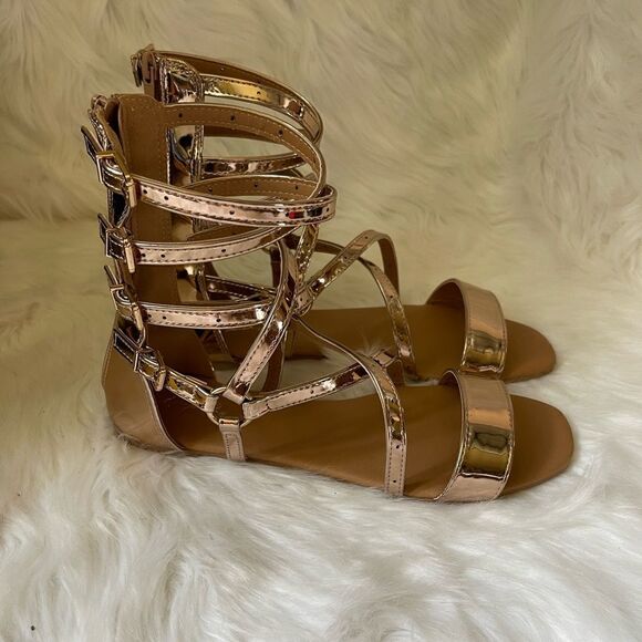 New Qupid Hazy-35 shiny Rose gold gladiator sandals back zipper size 9 - Picture 1 of 10